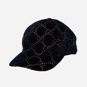 Gucci Navy Velvet GG Logo Baseball Cap Navy